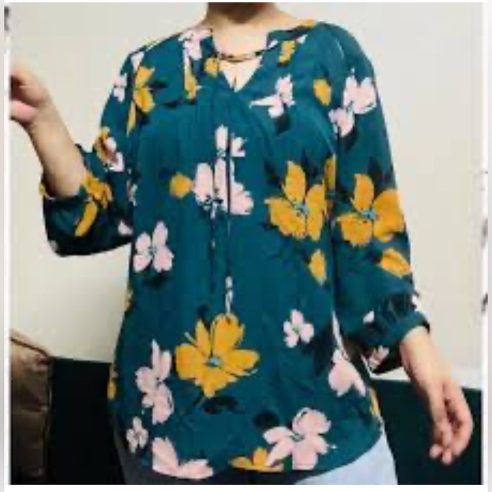 ZAC & RACHEL 3X green floral oversized plus size polyester classic blouse